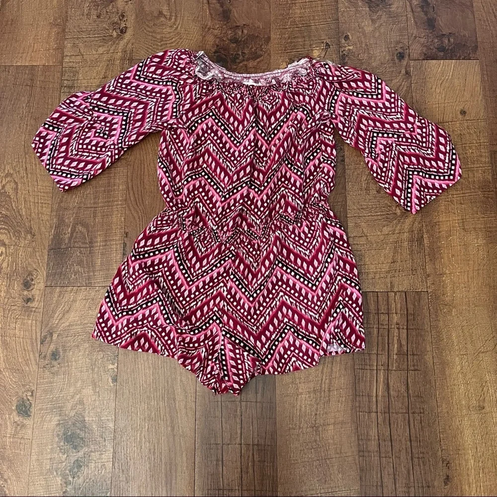 Justice girls Chevron one piece romper Sz 20+plus red pink white black